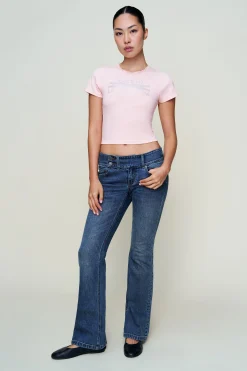 GUIZIO Bedazzled Lace Trim Tee- Tees|Tops