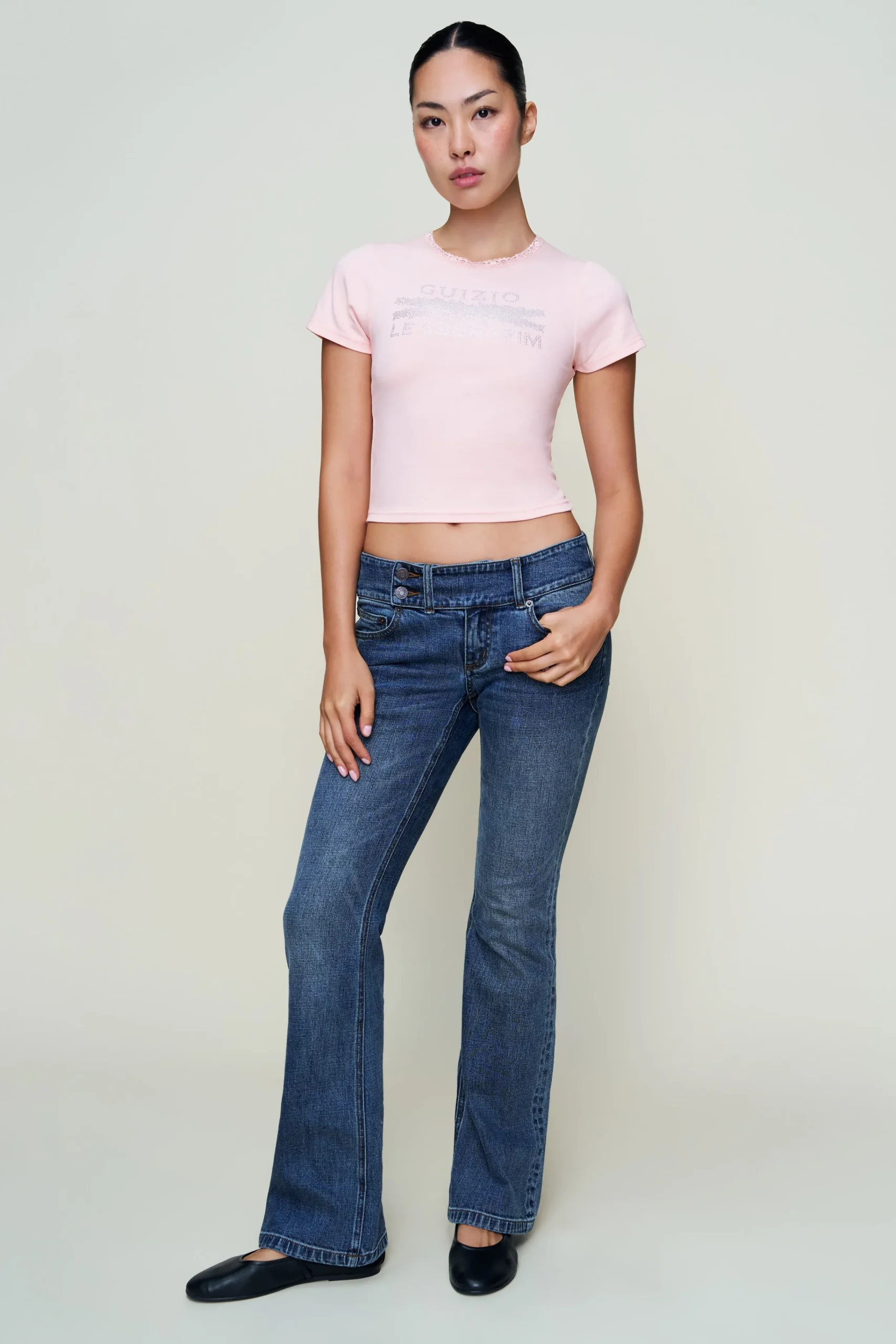 GUIZIO Bedazzled Lace Trim Tee- Tees|Tops
