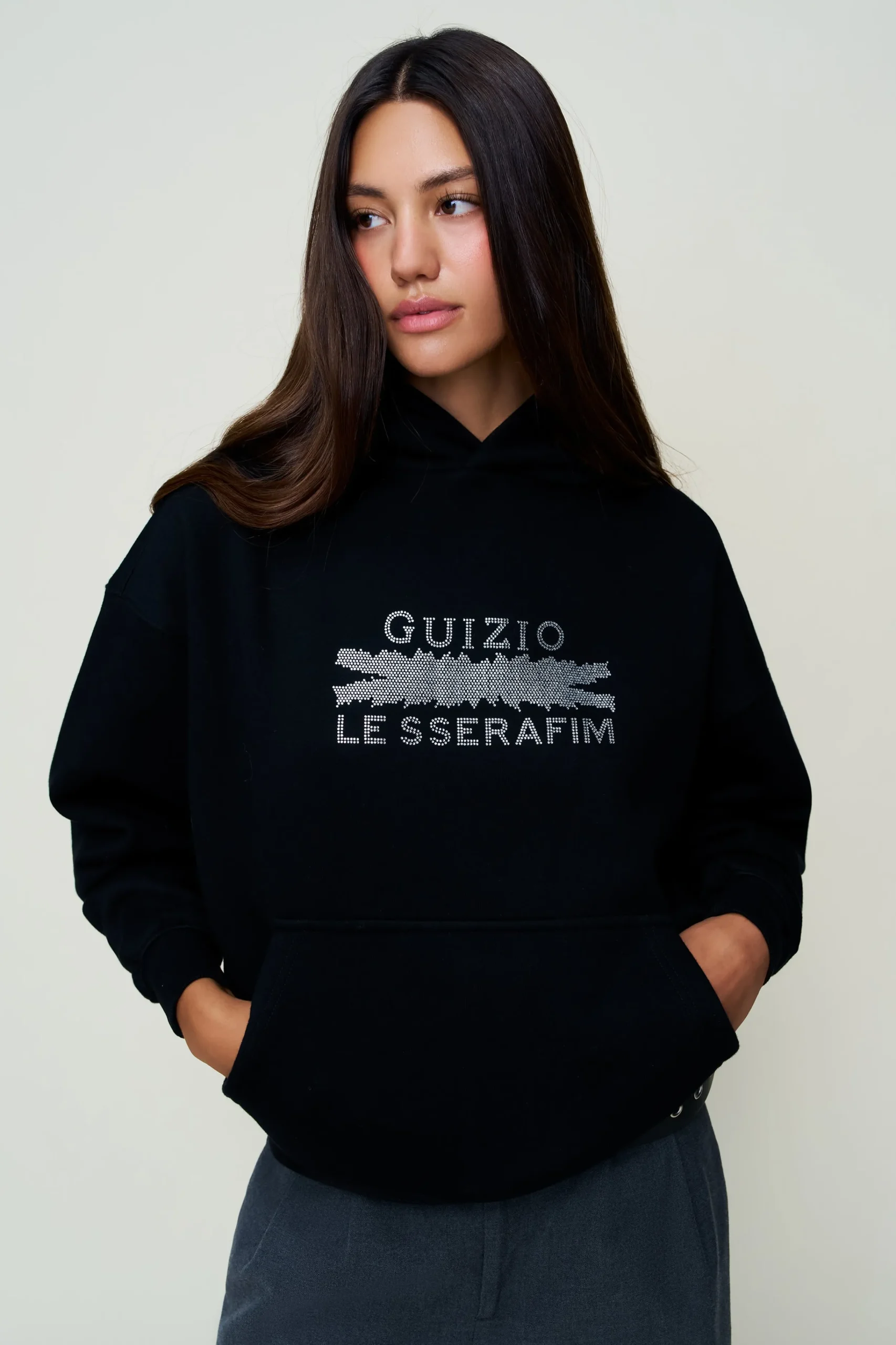 GUIZIO Bedazzled Pull Over Hoodie- Sweatshirts & Hoodies