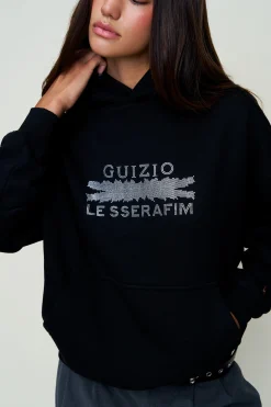GUIZIO Bedazzled Pull Over Hoodie- Sweatshirts & Hoodies