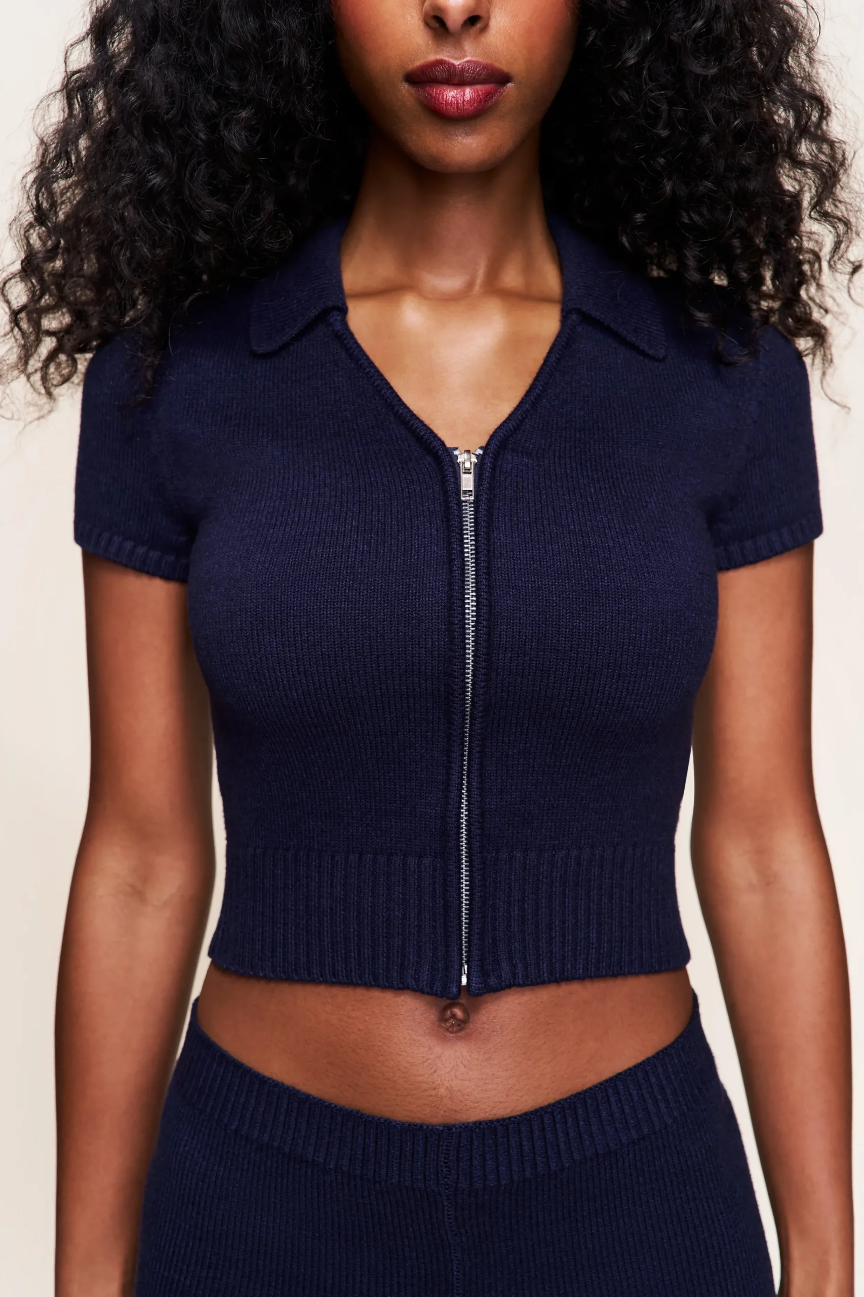 GUIZIO Calesia Zip Up Top- Short Sleeve Tops|Knitwear