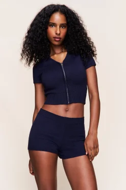 GUIZIO Calesia Zip Up Top- Short Sleeve Tops|Knitwear