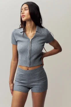 GUIZIO Calesia Zip Up Top- Short Sleeve Tops|Knitwear