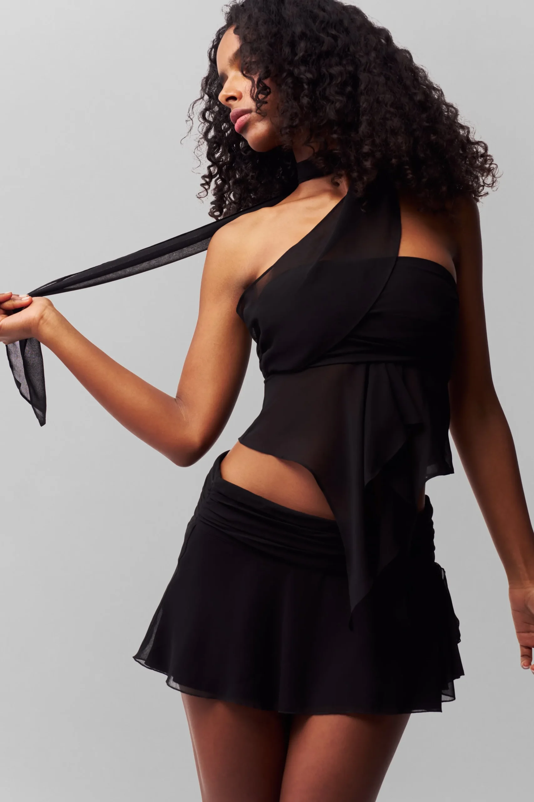 GUIZIO Chiffon Slit Mini Skirt- Mini Skirts|Skirts