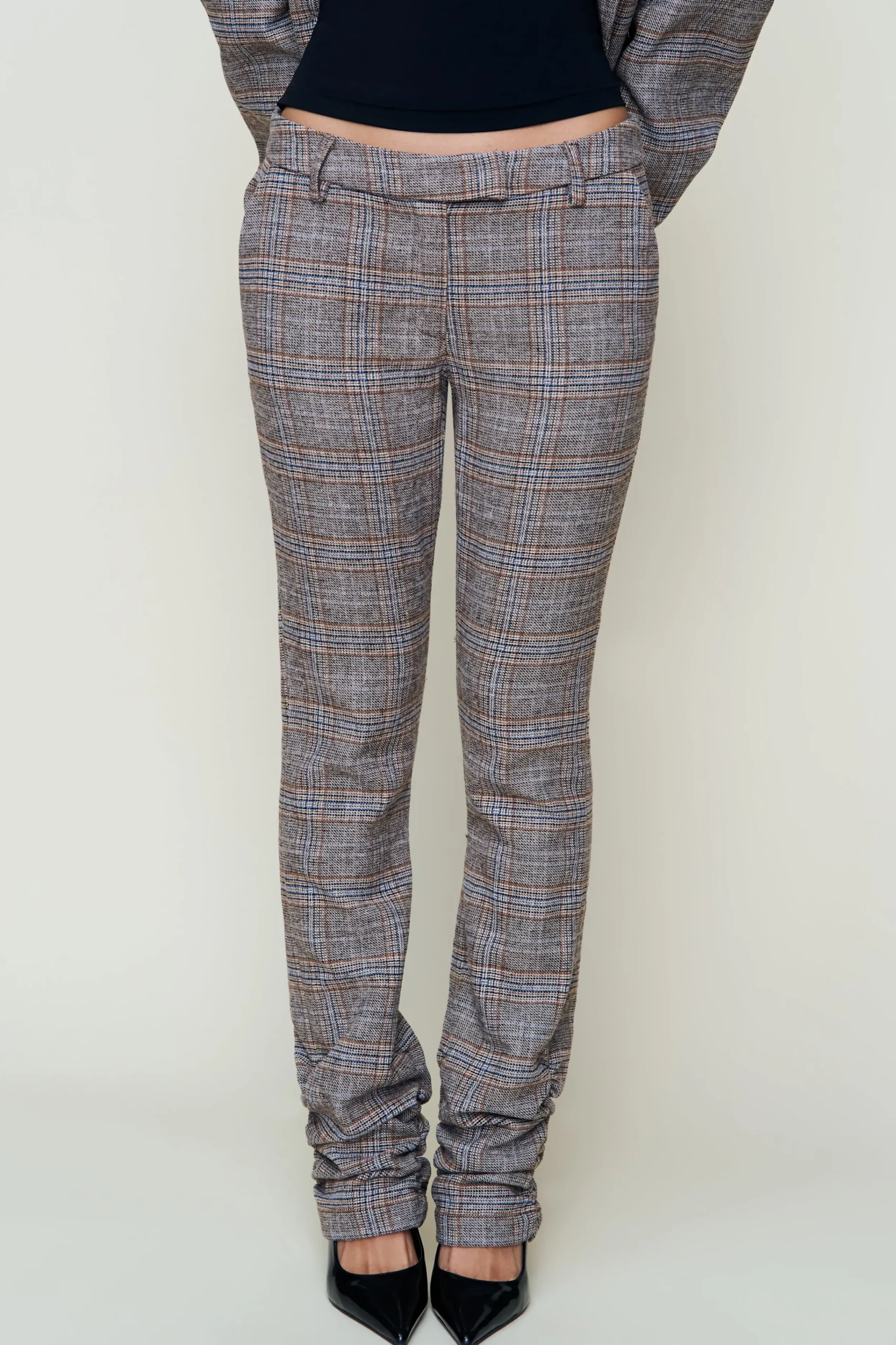GUIZIO Cora Ruched Hem Tartan Pant- Pants