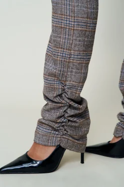 GUIZIO Cora Ruched Hem Tartan Pant- Pants