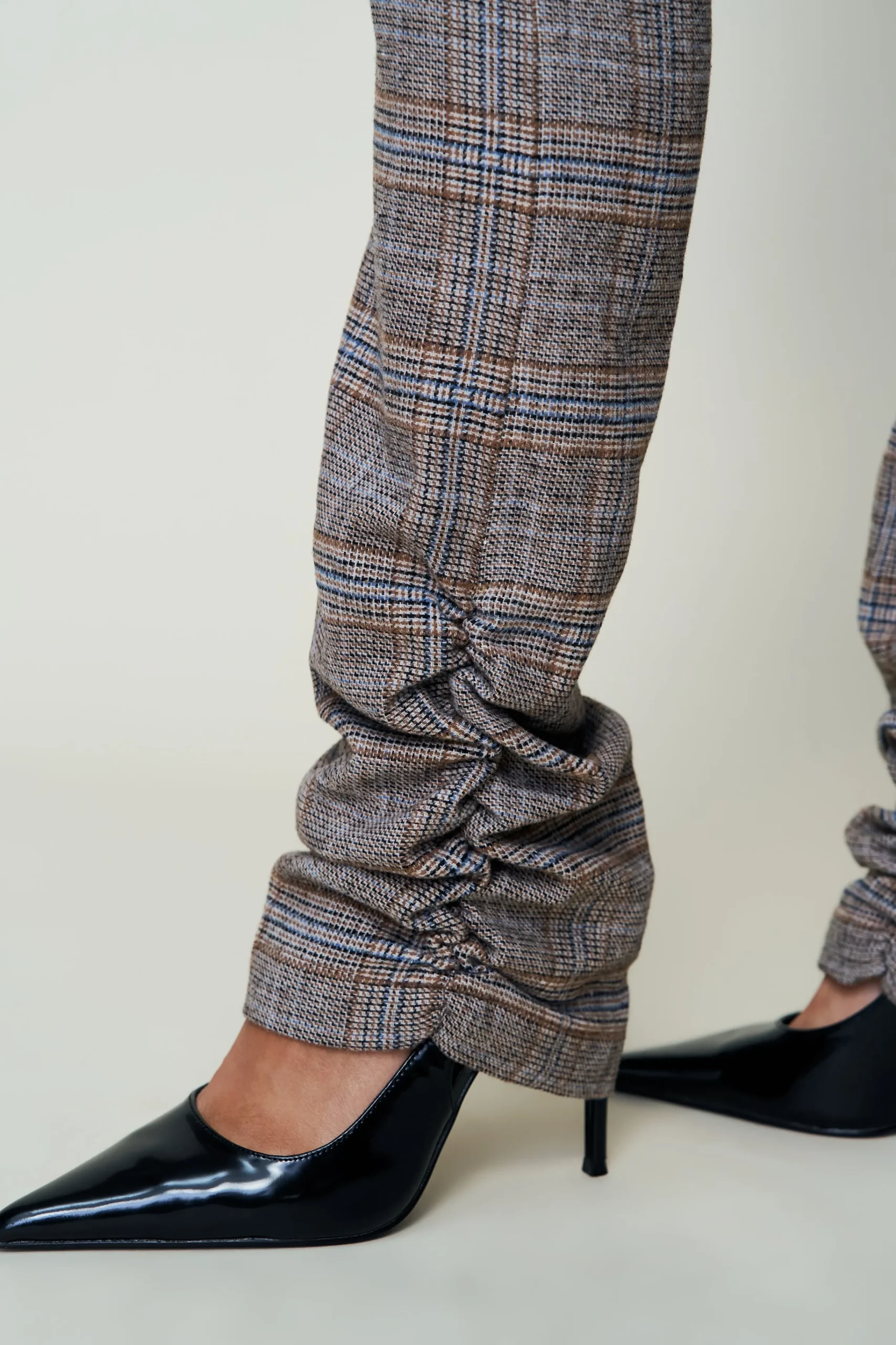 GUIZIO Cora Ruched Hem Tartan Pant- Pants