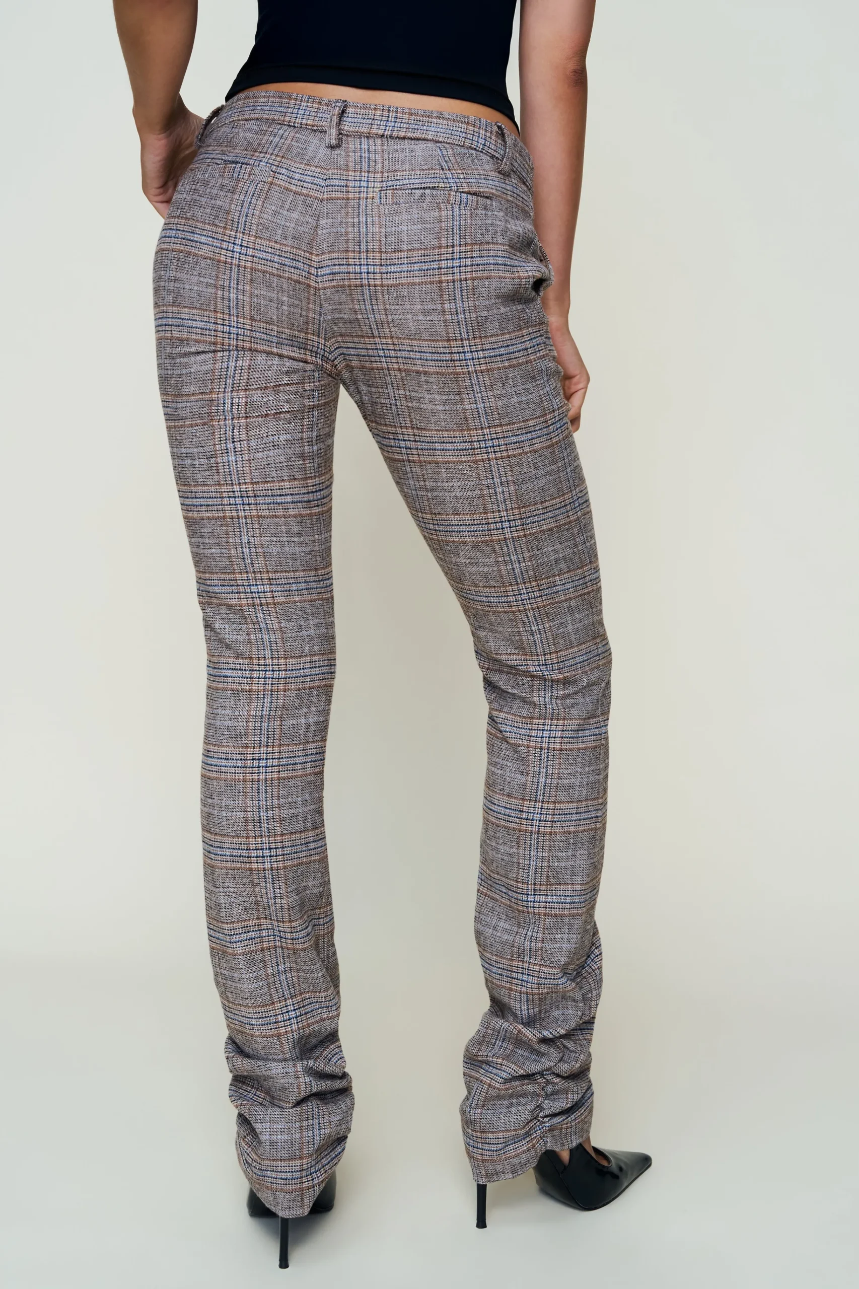 GUIZIO Cora Ruched Hem Tartan Pant- Pants