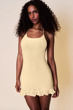 GUIZIO Crochet Halter Mini Dress- Mini Dresses|Dresses