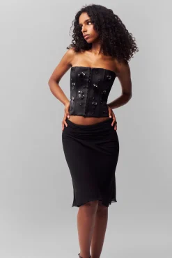 GUIZIO Embellished Satin Corset- Corsets|Corsets