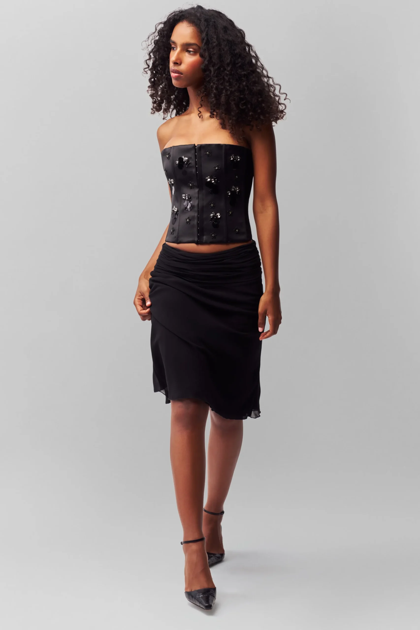 GUIZIO Embellished Satin Corset- Corsets|Corsets