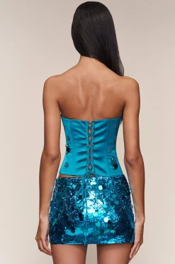 GUIZIO Embellished Satin Corset- Corsets|Corsets