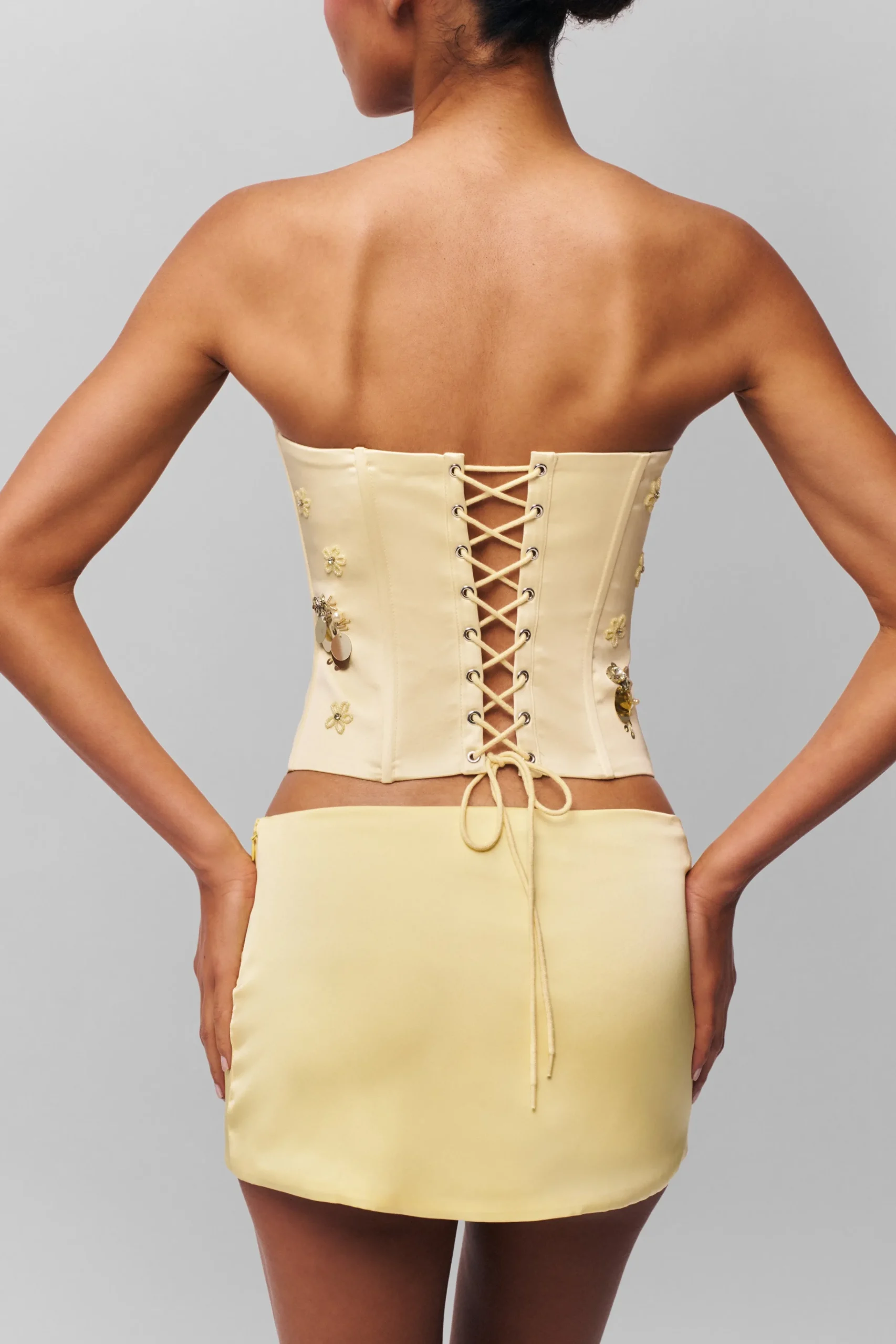 GUIZIO Embellished Satin Corset- Corsets|Corsets