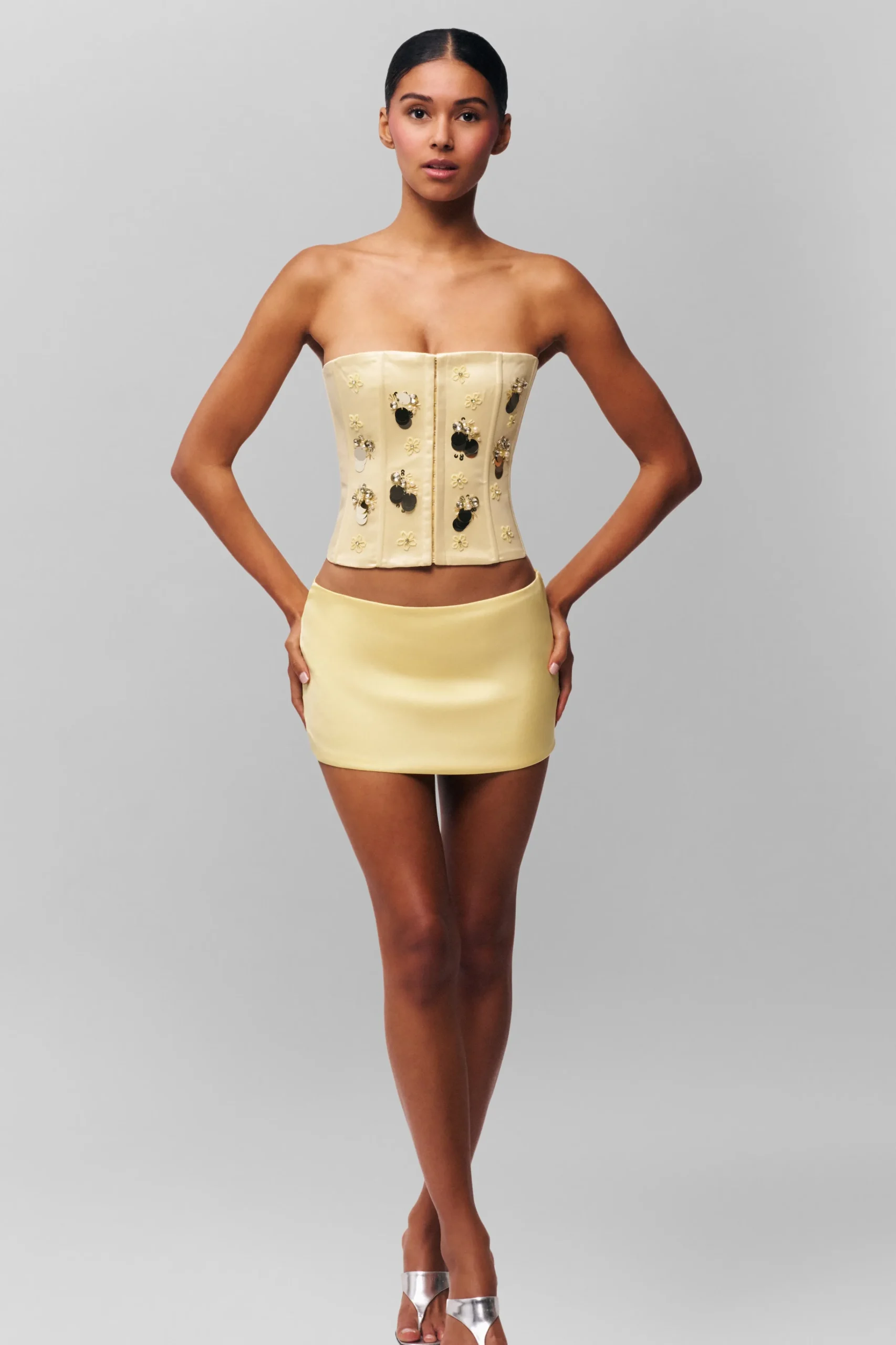 GUIZIO Embellished Satin Corset- Corsets|Corsets