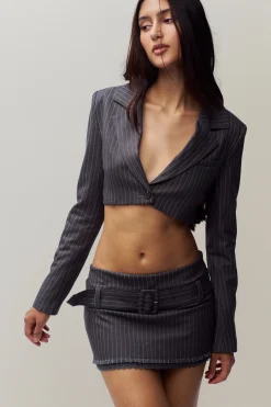 GUIZIO Fei Pinstripe Cropped Blazer- Jackets|Blazers