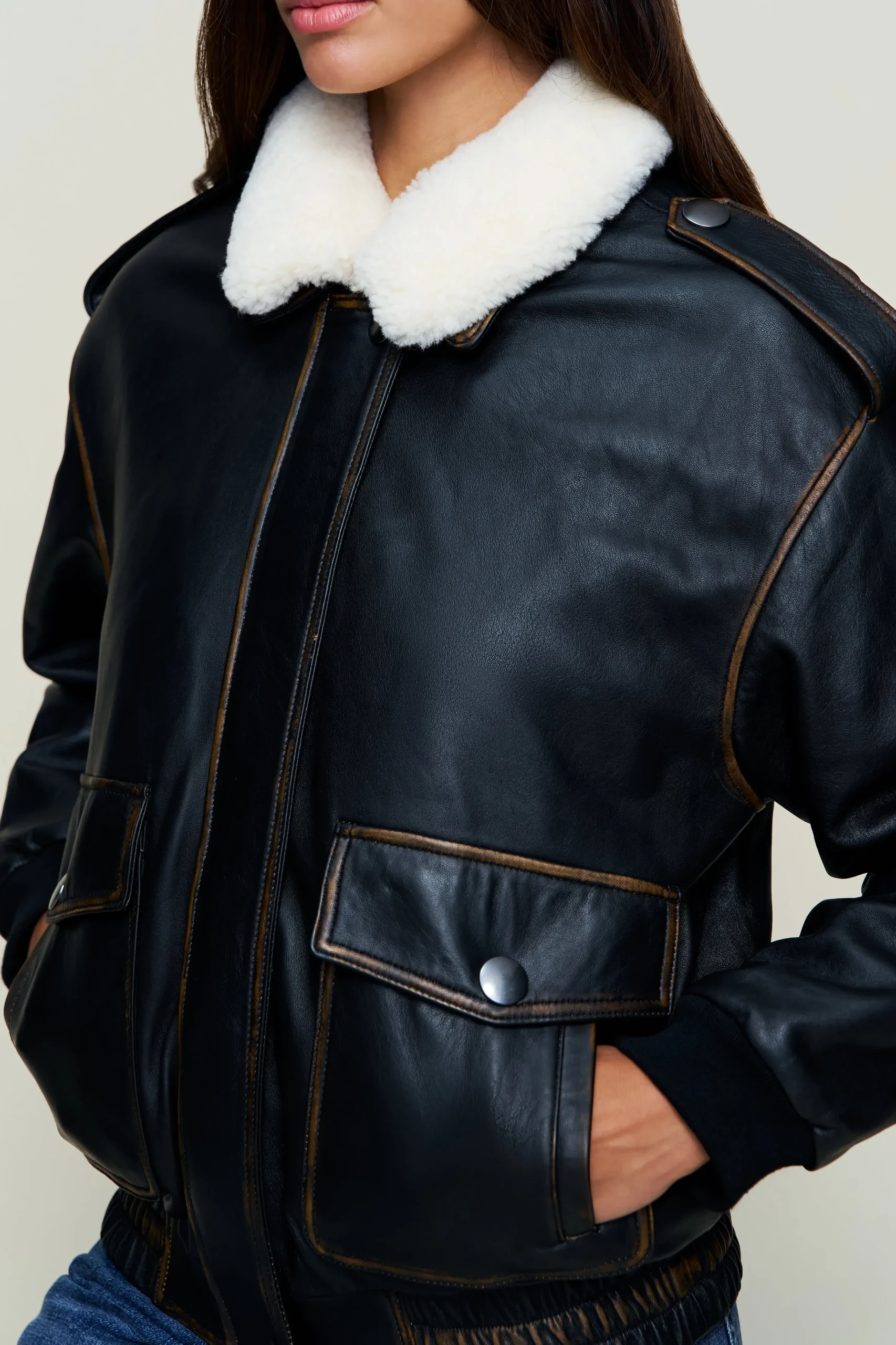 GUIZIO Hugo Vintage Leather Bomber- Jackets