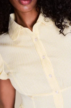 GUIZIO Liana Gingham Top- Tops|Short Sleeve Tops