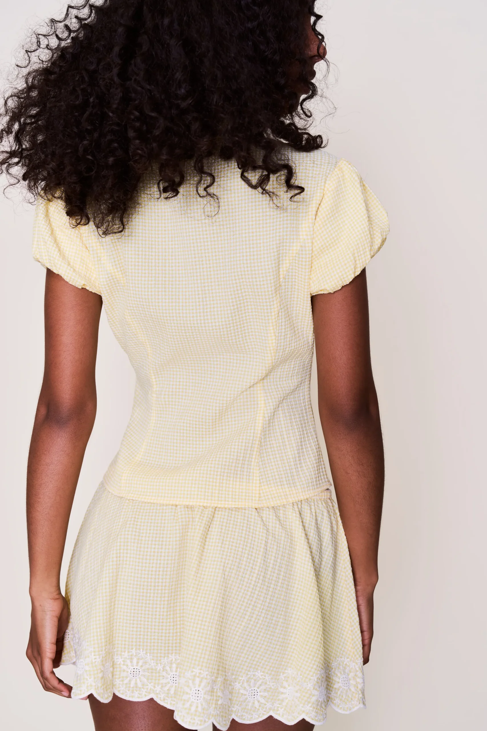 GUIZIO Liana Gingham Top- Tops|Short Sleeve Tops