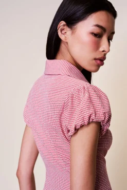 GUIZIO Liana Gingham Top- Short Sleeve Tops|Tops
