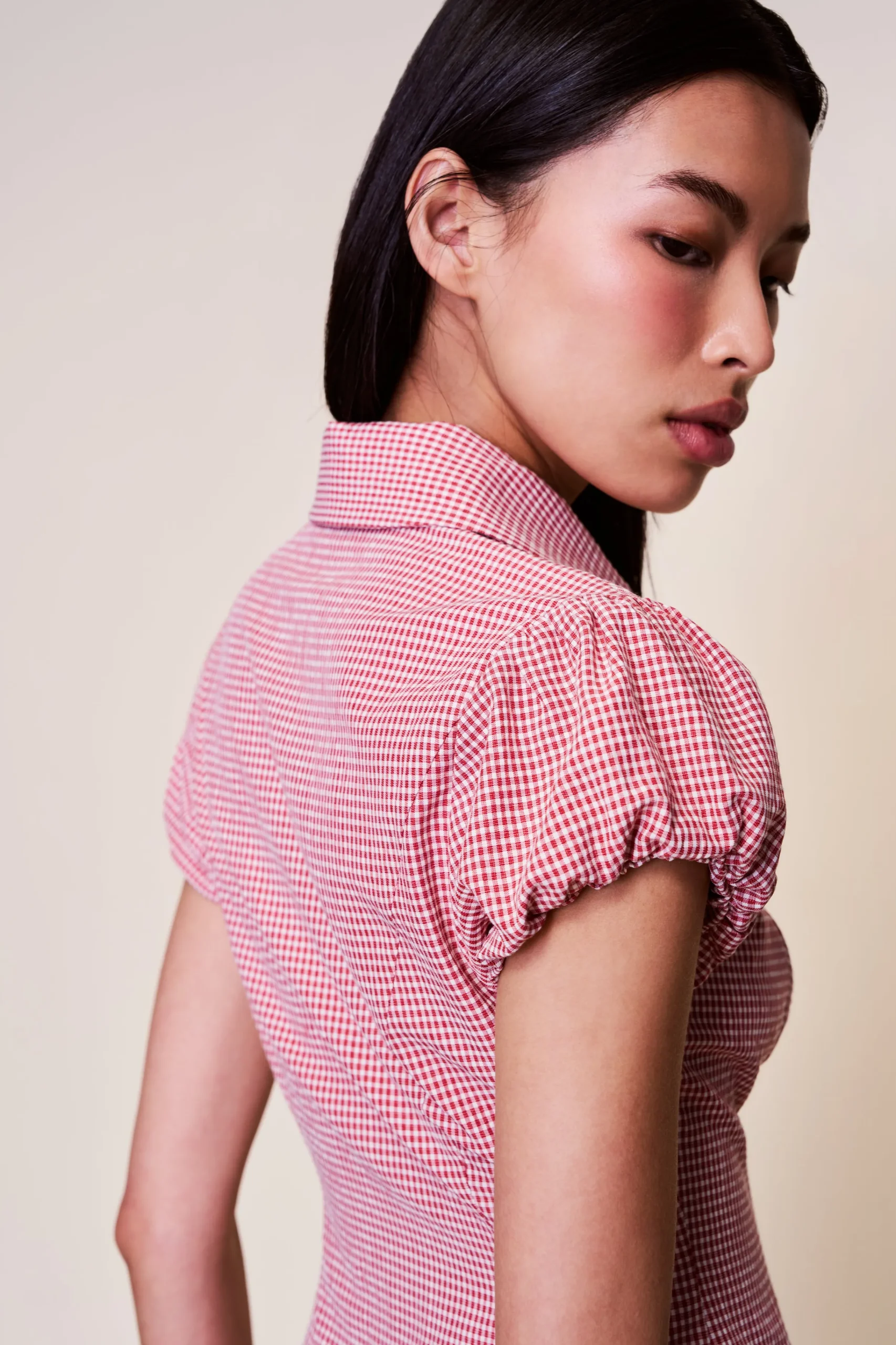 GUIZIO Liana Gingham Top- Short Sleeve Tops|Tops