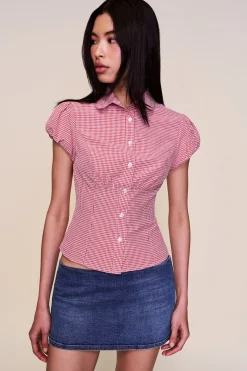 GUIZIO Liana Gingham Top- Short Sleeve Tops|Tops