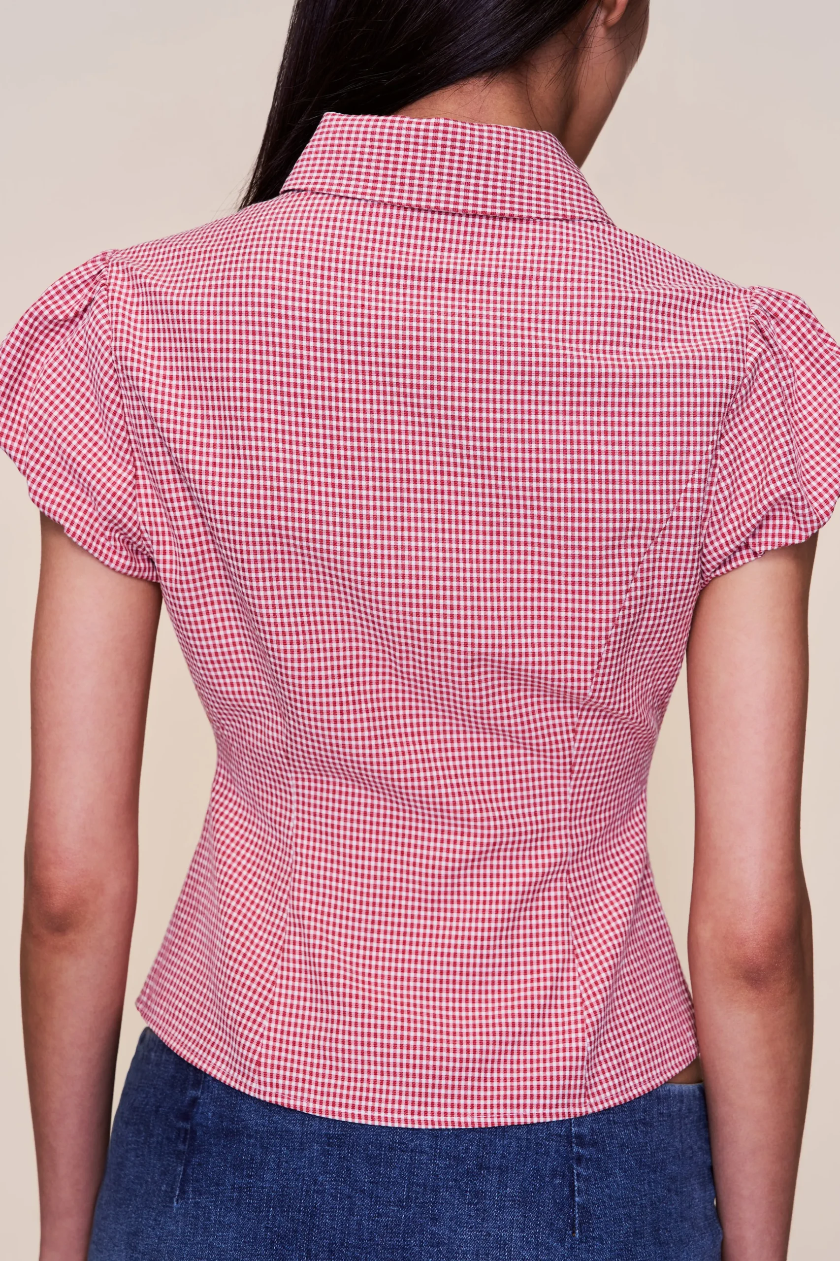 GUIZIO Liana Gingham Top- Short Sleeve Tops|Tops