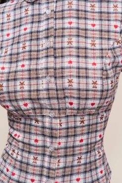 GUIZIO Liana Plaid Top- Short Sleeve Tops|Tops