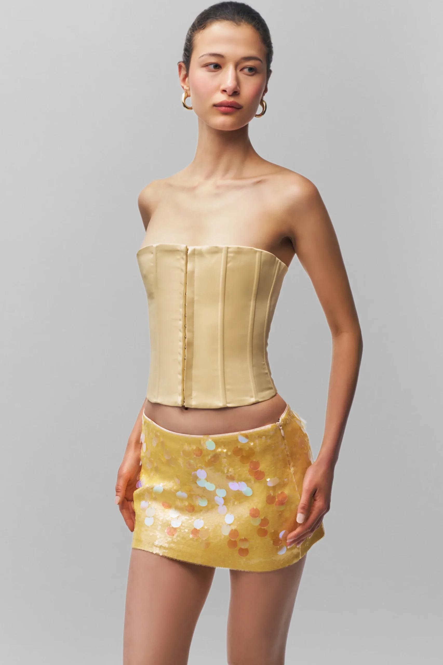 GUIZIO Low Rise Paillette Skirt- Mini Skirts|Skirts