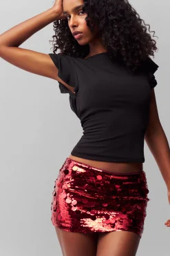 GUIZIO Low Rise Paillette Skirt- Mini Skirts|Skirts