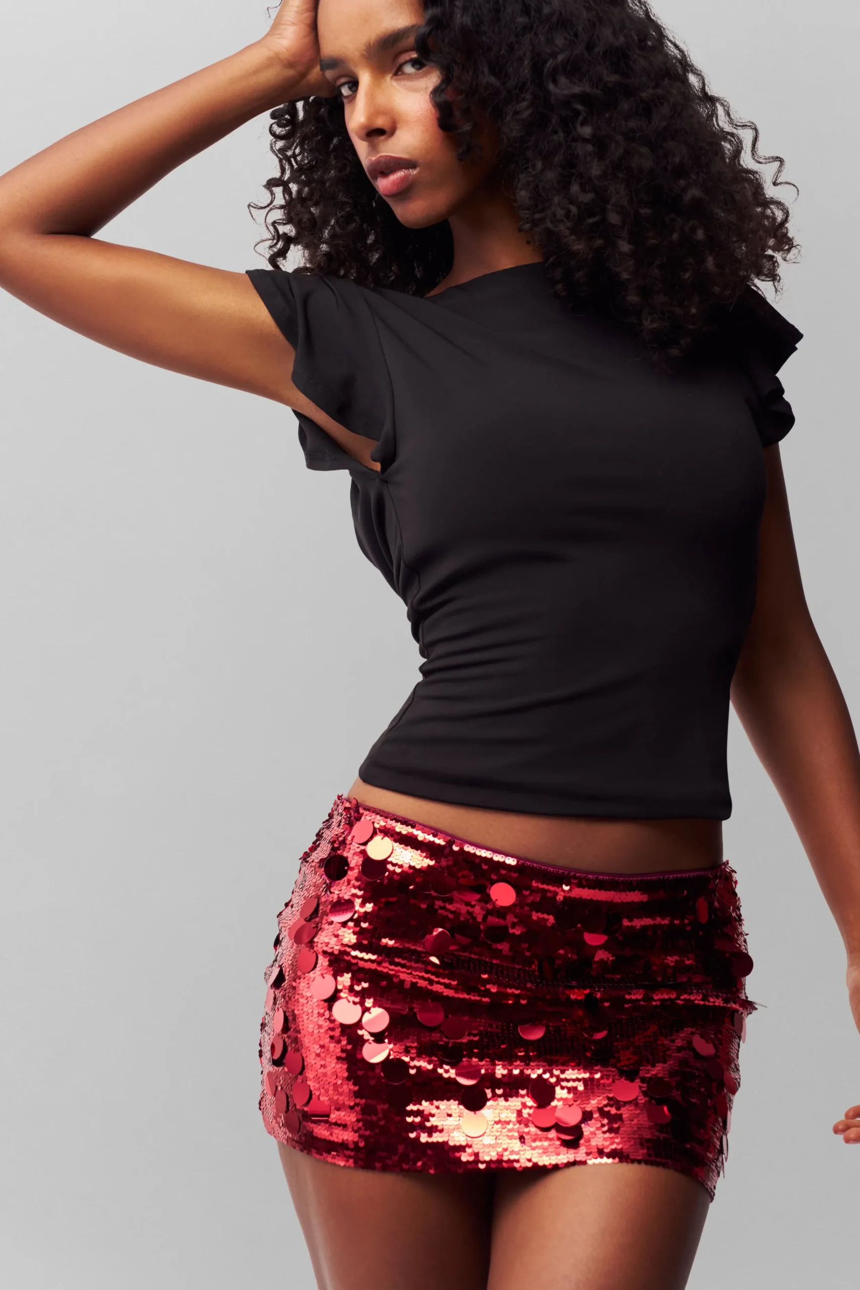 GUIZIO Low Rise Paillette Skirt- Mini Skirts|Skirts
