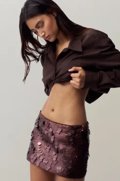GUIZIO Low Rise Paillette Skirt- Mini Skirts|Skirts