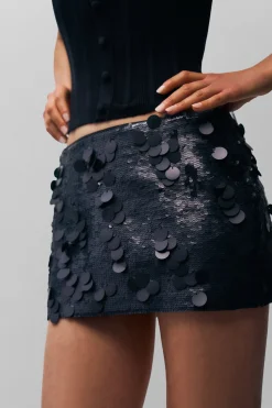 GUIZIO Low Rise Paillette Skirt- Mini Skirts|Skirts