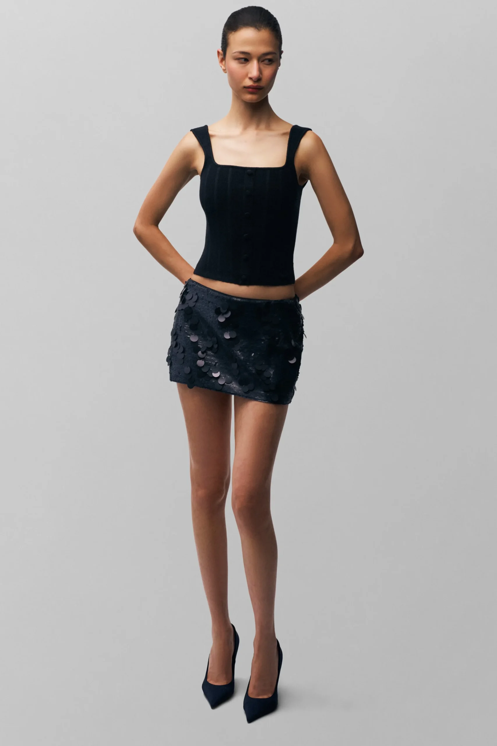 GUIZIO Low Rise Paillette Skirt- Mini Skirts|Skirts
