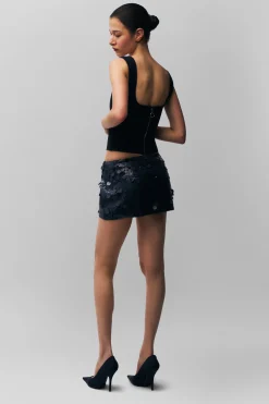 GUIZIO Low Rise Paillette Skirt- Mini Skirts|Skirts