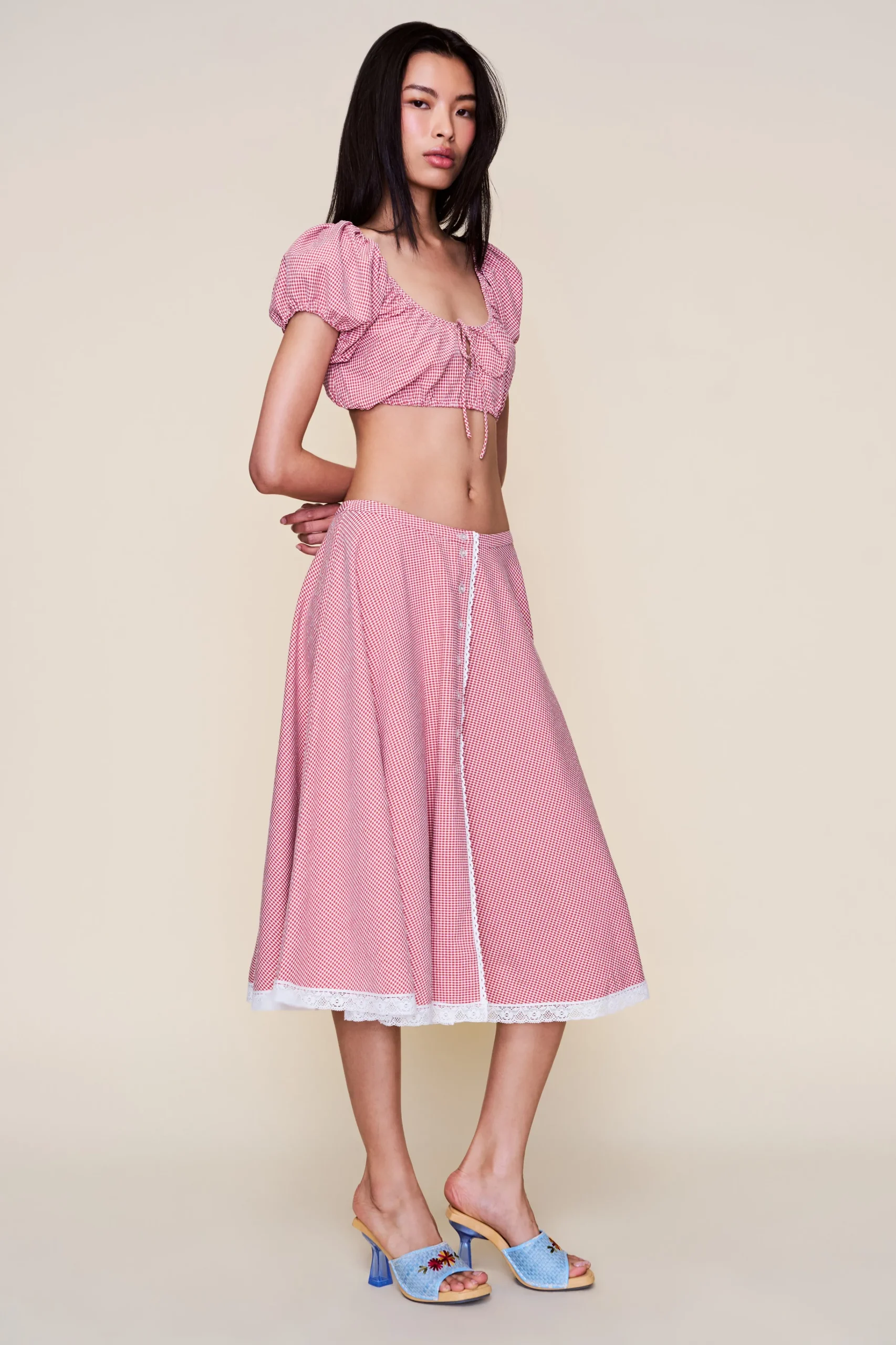 GUIZIO Ravello Gingham Skirt- Midi Skirts|Skirts
