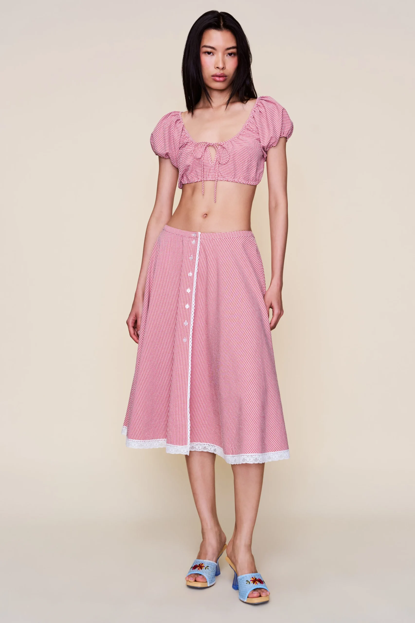 GUIZIO Ravello Gingham Skirt- Midi Skirts|Skirts