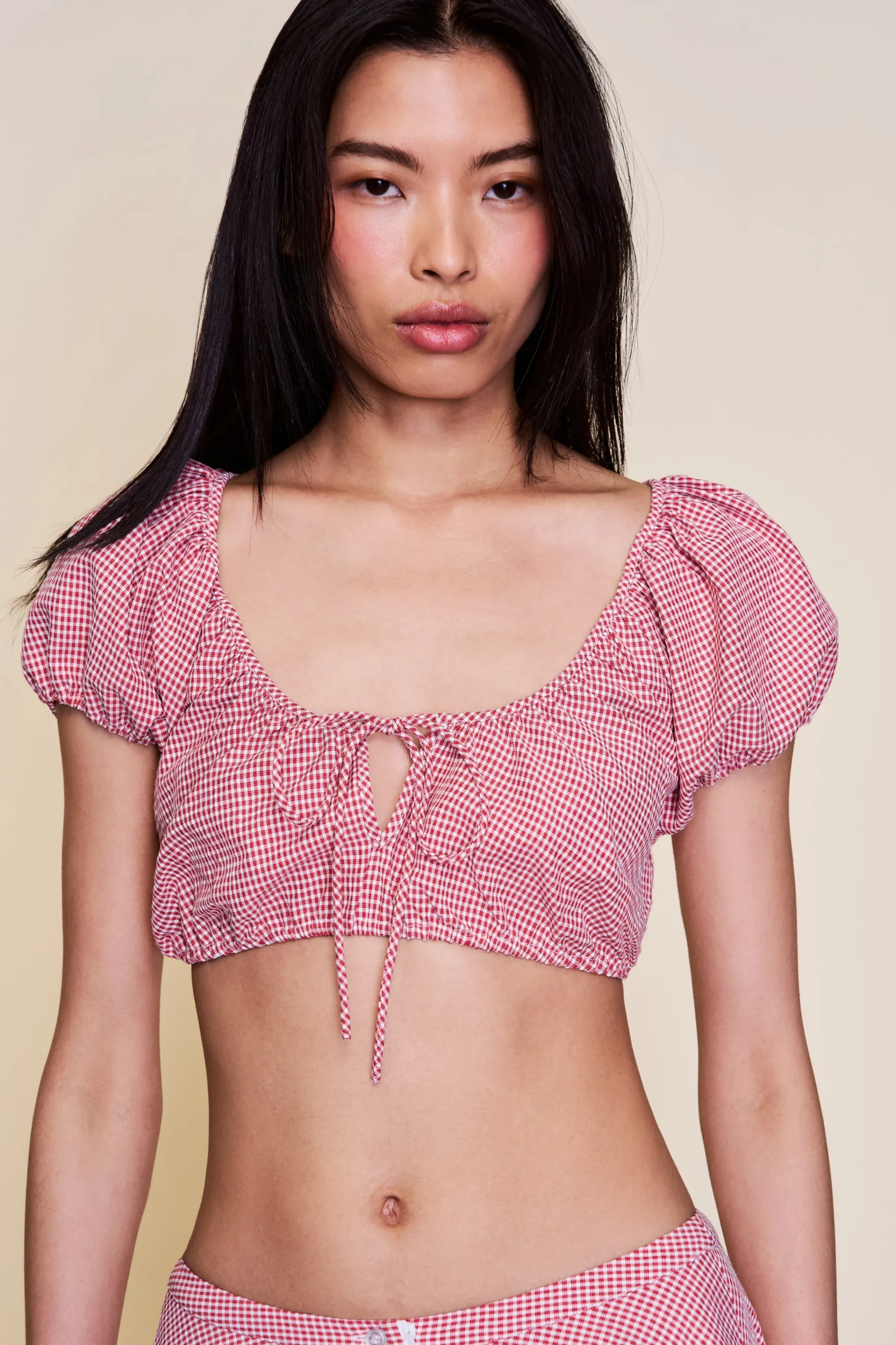 GUIZIO Ravello Gingham Top- Short Sleeve Tops|Tops