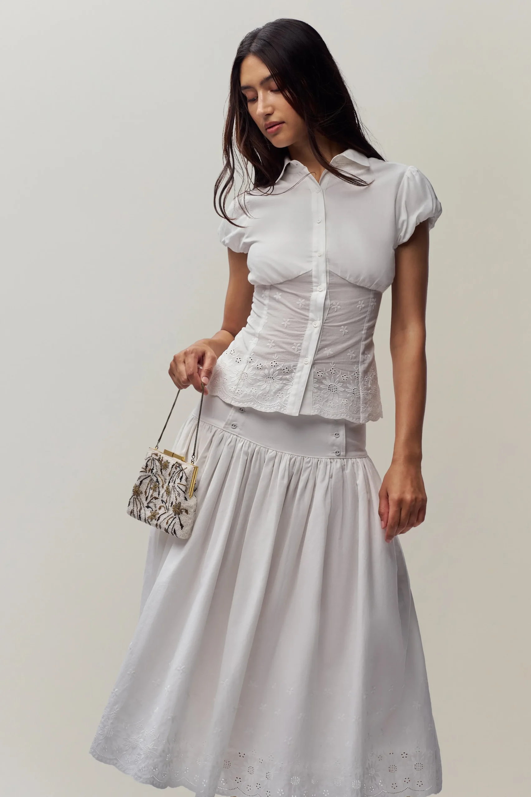 GUIZIO Rinka Embroidered Blouse- Short Sleeve Tops|Tops
