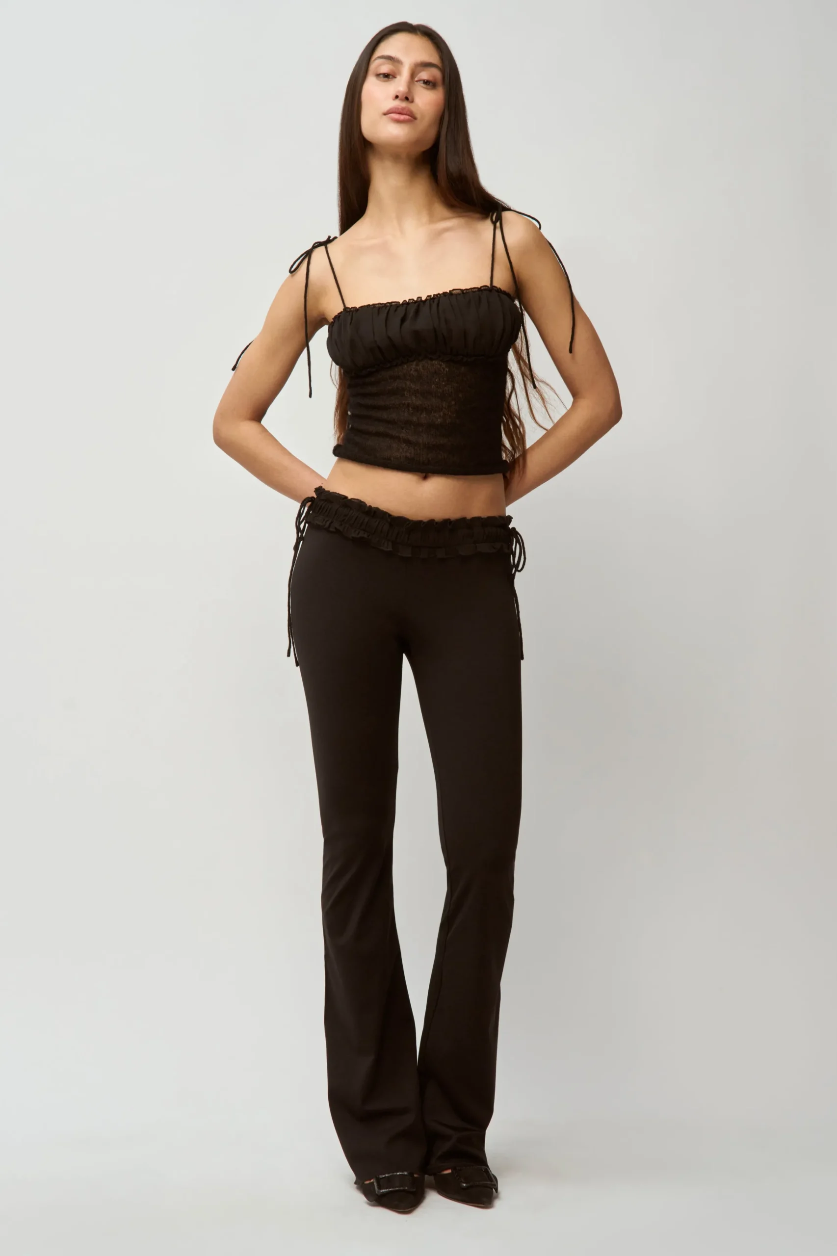 GUIZIO Ruched Chiffon Knit Tank- Sleeveless Tops|Knitwear