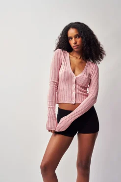 GUIZIO Slinky Rib Cardigan- Tops